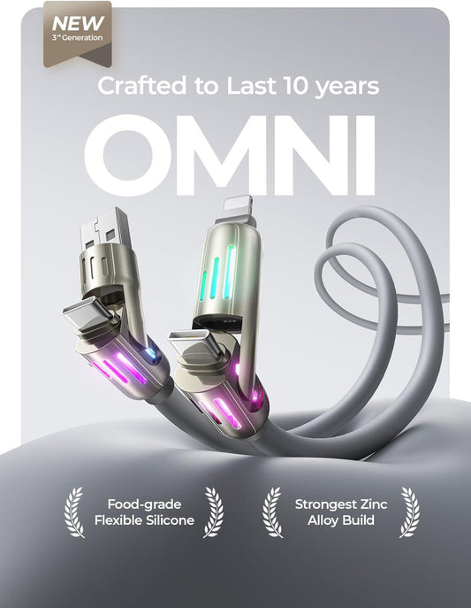 LISEN USB C to Lightning Cable, 240W 4 in 1 Charging Cable 6.6FT, Chubby USB A/C to C/Lightning with Light for iPhone Air 17 16 15 14 Pro/MacBook/iPad/Samsung/Switch 2, Multi Chargers for All Devices