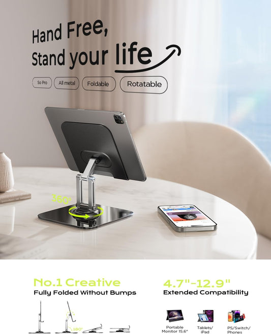 LISEN for iPad Stand Holder Adjustable Tablet Stand for Desk, 2025 for iPad Accessories Rotating Display Stand PC Office Accessories for Desk Women Kindle Table Mount/PS/Switch iPhone 12.9"-4.7"