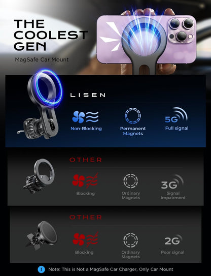 LISEN for iPhone 17 Pro Max Car Mount MagSafe Car Mount, Air Vent Phone Holder Car [Strong Magnetic] Hands Free Cell Phone Holder Strong Clip Car Accessories fit iPhone 16 15 14 13 Pro Plus Max