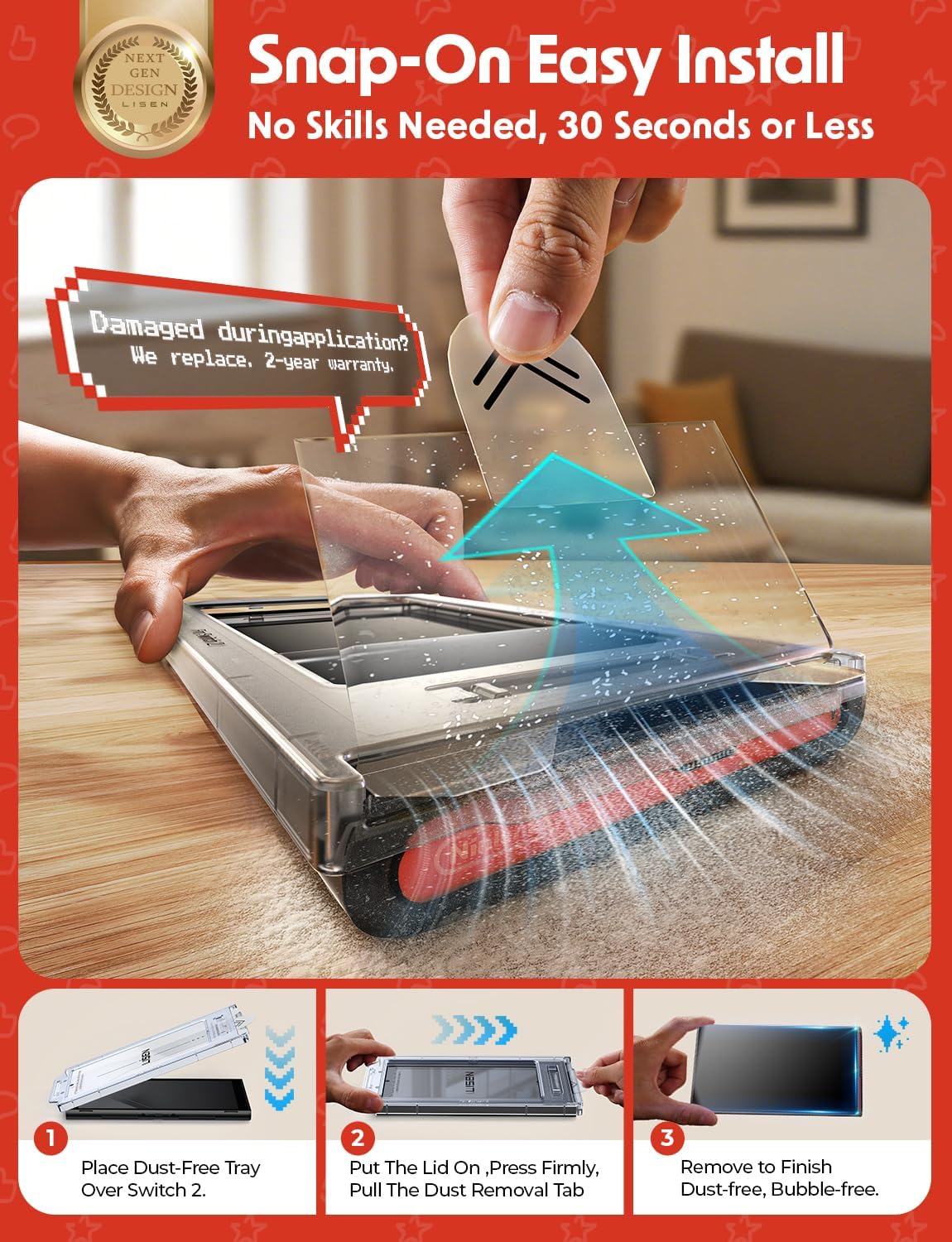 LISEN 2 Pack Matte Nintendo Switch 2 Screen Protector Anti-Glare | Auto Alignment Kit | Tempered Glass | Longest Durable | Full Coverage | Switch 2 Accessories