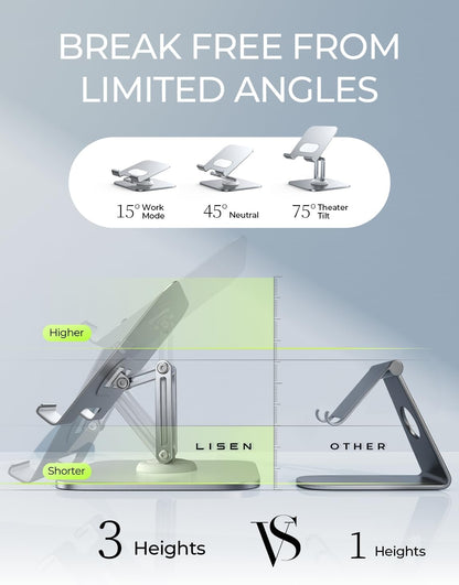 LISEN for iPad Stand for Desk,2025 Adjustable Tablet Stand Holder Metal iPad Holder Switch Mount,Desk Accessories for Women Men ipad Mount Kitchen Fits 4-12.9" Tablet/Monitor/Switch/iPhone/Kindle