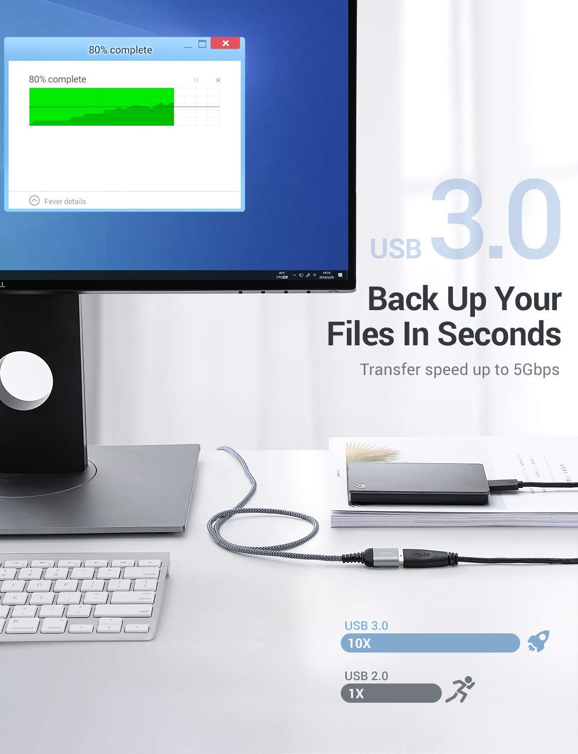 AINOPE 2 Pack USB Extensions Cable High Speed USB 3.0 Extension Cord Type A Male to Female Sturdy Braided Material Fast Data Transfer Compatible with USB Keyboard,Mouse,Flash Drive,Grey,6.6FT+6.6FT