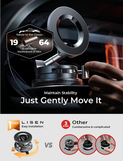 LISEN for iPhone 17 Pro Max Car Mount Vacuum MagSafe Car Mount, 360 Adjustable Suction Cup Magnetic Phone Holder, Garmin GPS for Windshield/Mirror/Kitchen/Gym for iPhone 17 16 15 14 Pro Max