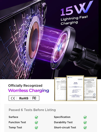 LISEN for 15W MagSafe Car Mount Charger,Magnetic Wireless Car Charger for iPhone 17 Pro Max Accessories,Magnetic Phone Holder for iPhone 17 Air Pro Max Plus 16 15 14 13 12,Samsung S25/24 with MagSafe