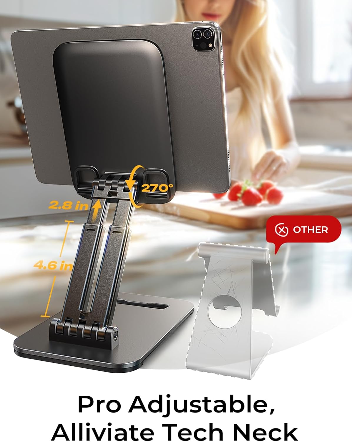 LISEN Tablet Stand for iPad Stand Holder Desk, Foldable Home Office Desk Accessories Travel for iPad Holder Dorm College Essentials Portable Monitor Fits Tabs Kindle iPhone 4-15.9" Black