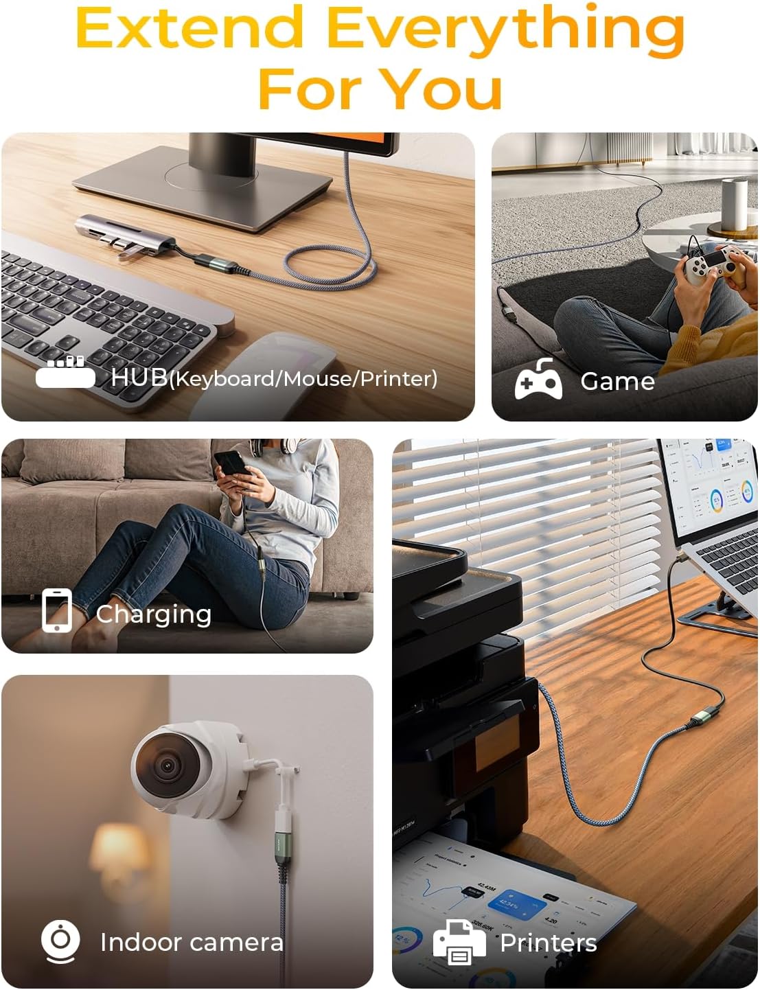 AINOPE USB Extension Cable,USB Extender,USB 3.0 Extension Cable, Male to Female Cord High Data Transfer Compatible with Webcam,USBKeyboard,Flash Drive,Hard Drive,Printer,10FT,Grey