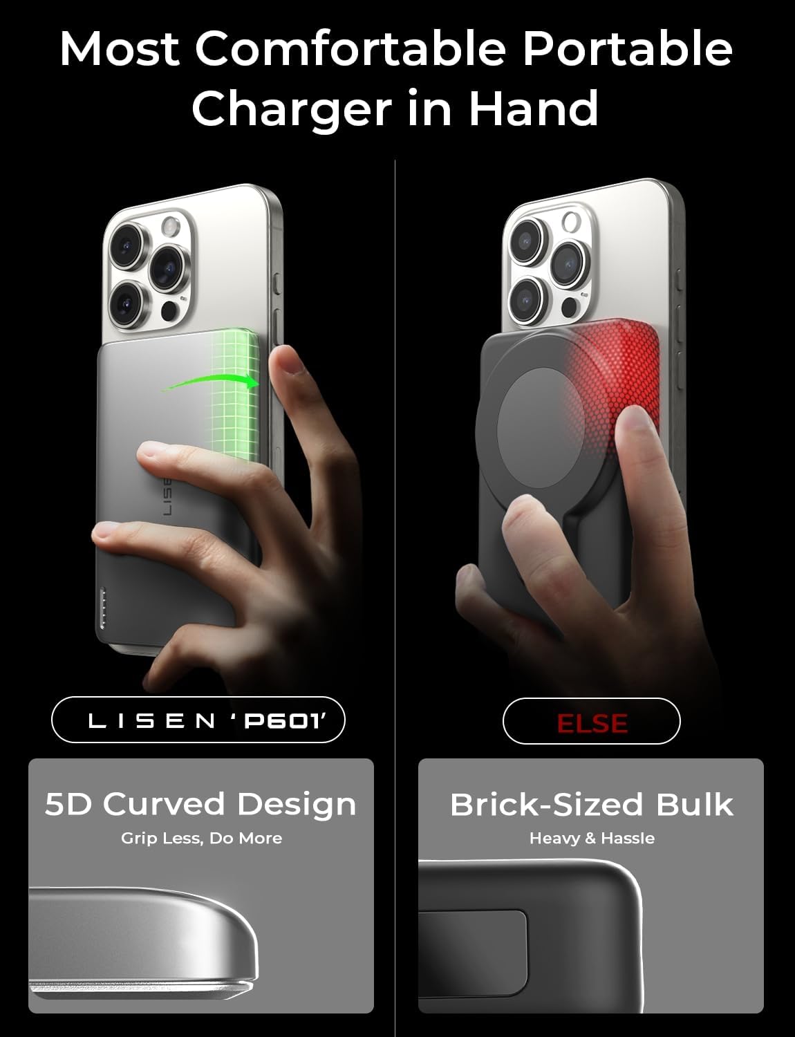 LISEN Ultra Slim MagSafe Portable Charger,5000mAh Wireless Card Slim MagSafe Battery Pack iPhone 17 Air Accessories,Magnetic Power Bank for iPhone 17 Pro Max Plus Air/16/15/14/13/12,Gifts for Men