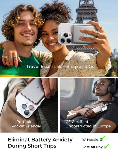 LISEN Ultra Slim MagSafe Portable Charger,5000mAh Wireless Card Slim MagSafe Battery Pack iPhone 17 Air Accessories,Magnetic Power Bank for iPhone 17 Pro Max Plus Air/16/15/14/13/12,Gifts for Men