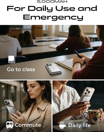 LISEN Ultra Slim MagSafe Portable Charger,5000mAh Wireless Card Slim MagSafe Battery Pack iPhone 17 Air Accessories,Magnetic Power Bank for iPhone 17 Pro Max Plus Air/16/15/14/13/12,Gifts for Men