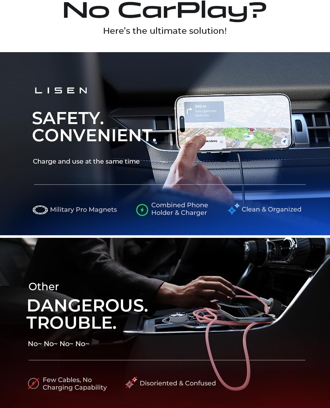 LISEN for 15W MagSafe Car Mount Charger,Magnetic Wireless Car Charger for iPhone 17 Pro Max Accessories,Magnetic Phone Holder for iPhone 17 Air Pro Max Plus 16 15 14 13 12,Samsung S25/24 with MagSafe