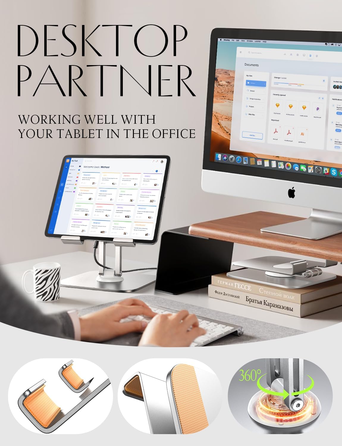 LISEN for iPad Stand for Desk,2025 Adjustable Tablet Stand Holder Metal iPad Holder Switch Mount,Desk Accessories for Women Men ipad Mount Kitchen Fits 4-12.9" Tablet/Monitor/Switch/iPhone/Kindle