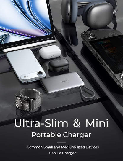 LISEN 0.5'' Ultra Slim MagSafe Power Bank for iPhone and Apple Watch,10000mAh MagSafe Battery Pack,Alloy Magnetic Portable Charger for iPhone 17 Air Pro Max Plus 16/15,Apple Watch S11 /S10/S9/SE