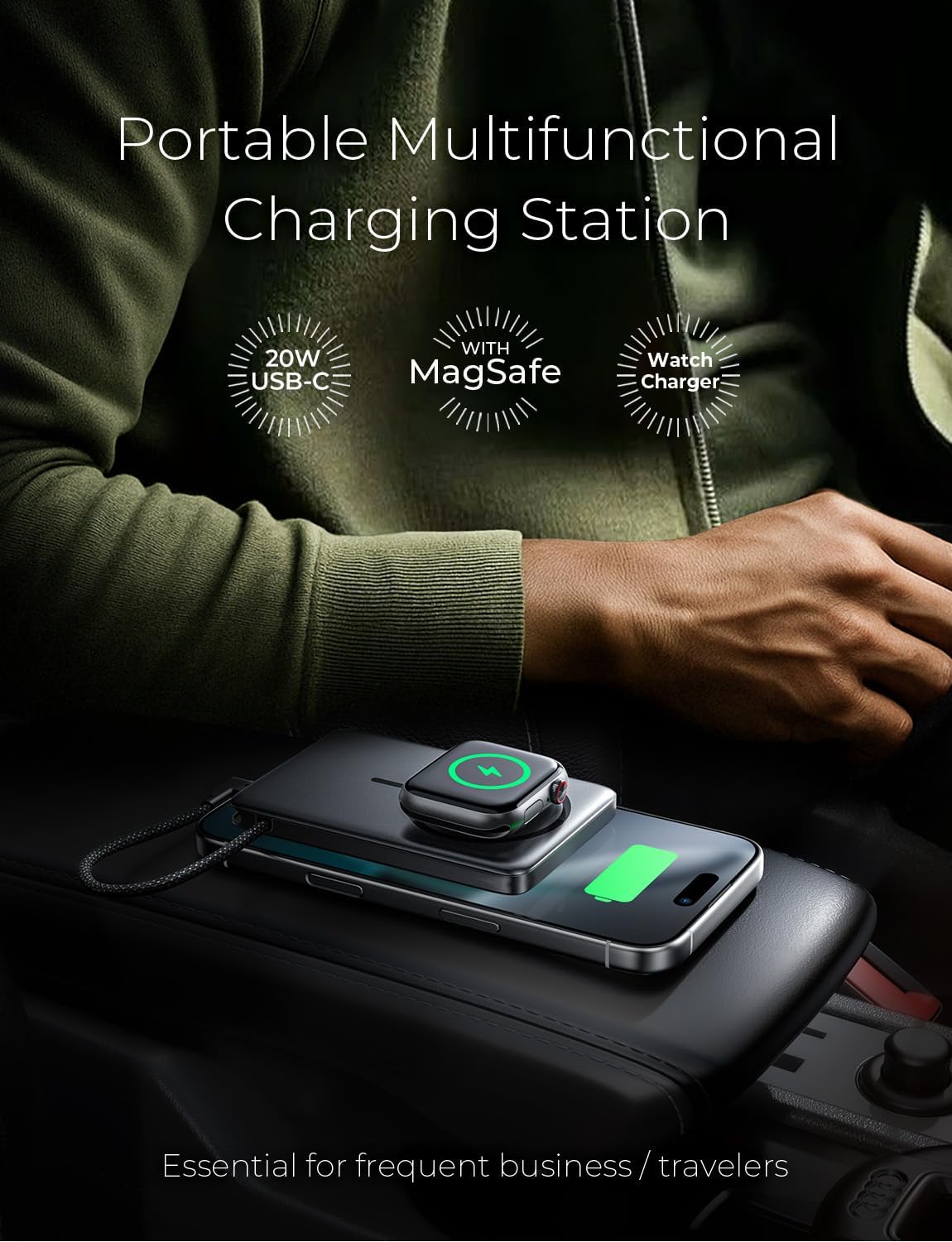 LISEN 0.5'' Ultra Slim MagSafe Power Bank for iPhone and Apple Watch,10000mAh MagSafe Battery Pack,Alloy Magnetic Portable Charger for iPhone 17 Air Pro Max Plus 16/15,Apple Watch S11 /S10/S9/SE