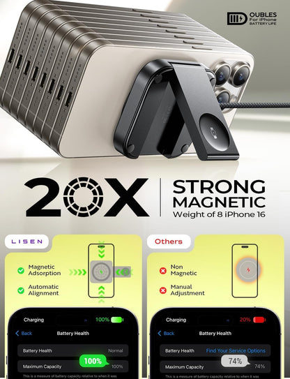 LISEN for MagSafe Charger Stand for iPhone Magnetic Apple Watch Airpods Charging, Travle Airplane Gadgets for iPhone Wireless Charger MagSafe Accessories Apple 17 16 Pro Max iwatch Airpods Black