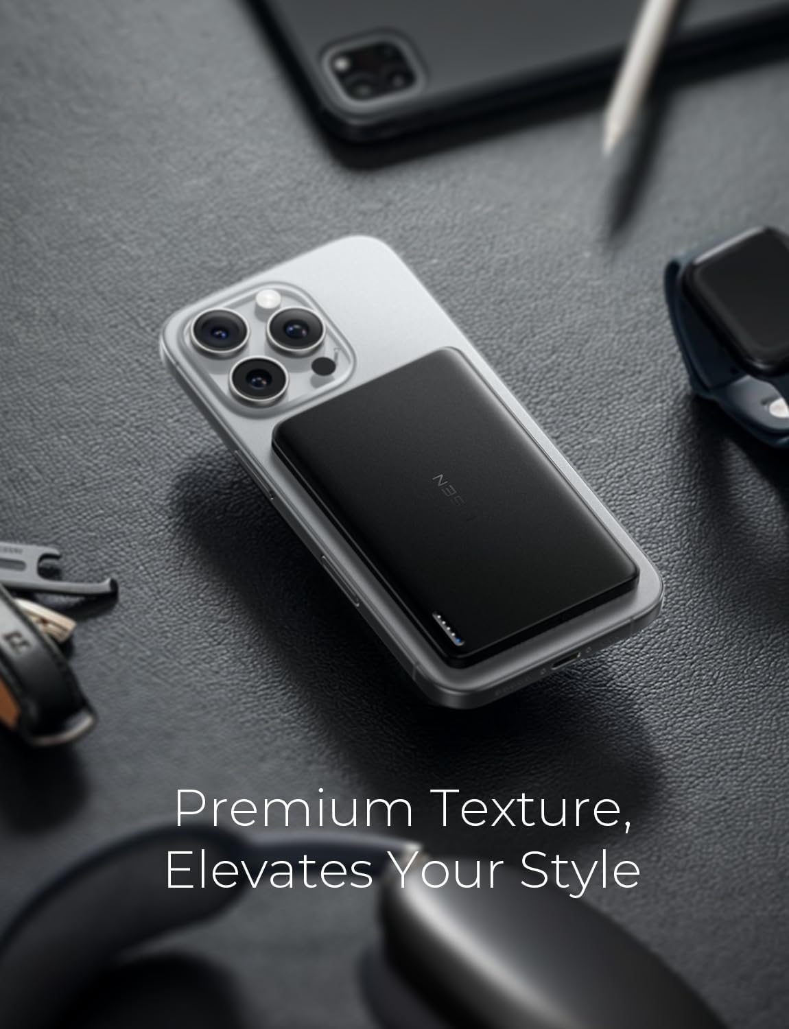 LISEN 0.3‘’ Ultra Slim MagSafe Portable Charger,5000mAh Wireless Card Slim MagSafe Battery Pack iPhone 17 Air Accessories,Magnetic Power Bank for iPhone 17 Pro Max Plus Air/16/15/14/13/12，Obsidian