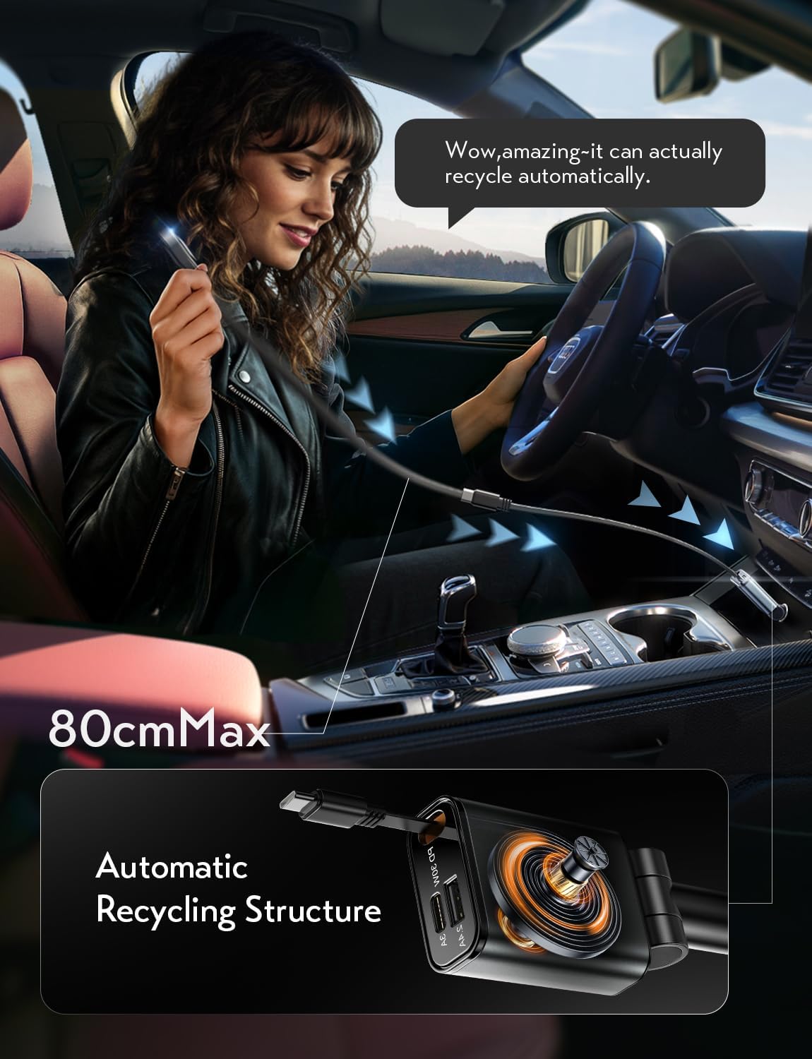 LISEN for iPhone 17 Pro Max Air Retractable Car Charger USB C Fast Charge, [Ultra-Mini, 60% Less Space] 57W Type C Car Phone Charger Adapter for iPhone 16e 16 15 Samsung S25 S24 Pixel Android