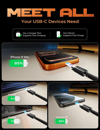 LISEN USB C Cable, 5-Pack [3.3/3.3/6.6/6.6/10FT] for iPhone 17 Charger Cord, 60W USB C to USB C Fast Charging Cable for iPhone 17 Air 16 15 Pro Max, Samsung Z Flip 7/S25/S24, Switch 2, iPad, MacBook