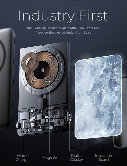 LISEN 0.5'' Ultra Slim MagSafe Power Bank for iPhone and Apple Watch,10000mAh MagSafe Battery Pack,Alloy Magnetic Portable Charger for iPhone 17 Air Pro Max Plus 16/15,Apple Watch S11 /S10/S9/SE