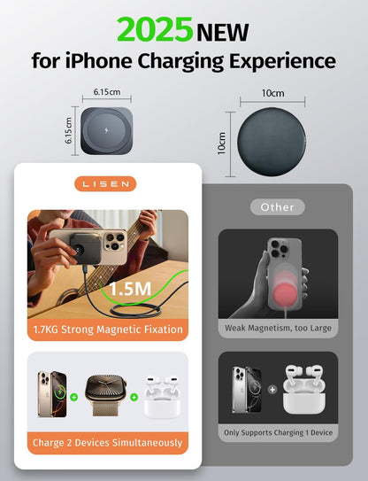 LISEN for MagSafe Charger Stand for iPhone Magnetic Apple Watch Airpods Charging, Travle Airplane Gadgets for iPhone Wireless Charger MagSafe Accessories Apple 17 16 Pro Max iwatch Airpods Black