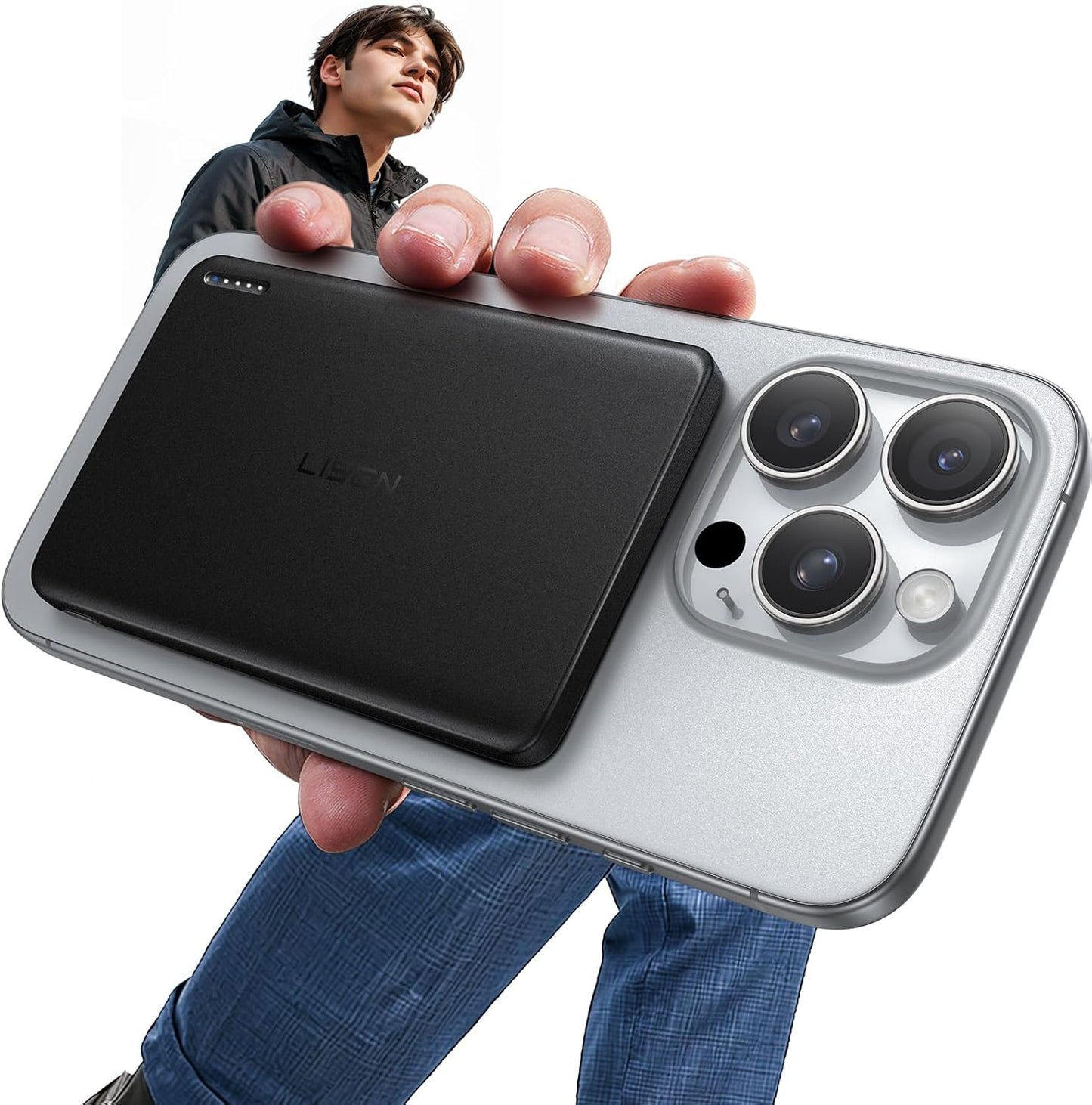 LISEN 0.3‘’ Ultra Slim MagSafe Portable Charger,5000mAh Wireless Card Slim MagSafe Battery Pack iPhone 17 Air Accessories,Magnetic Power Bank for iPhone 17 Pro Max Plus Air/16/15/14/13/12，Obsidian