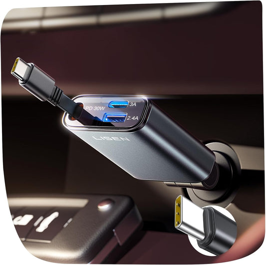 LISEN for iPhone 17 Pro Max Air Retractable Car Charger USB C Fast Charge, [Ultra-Mini, 60% Less Space] 57W Type C Car Phone Charger Adapter for iPhone 16e 16 15 Samsung S25 S24 Pixel Android