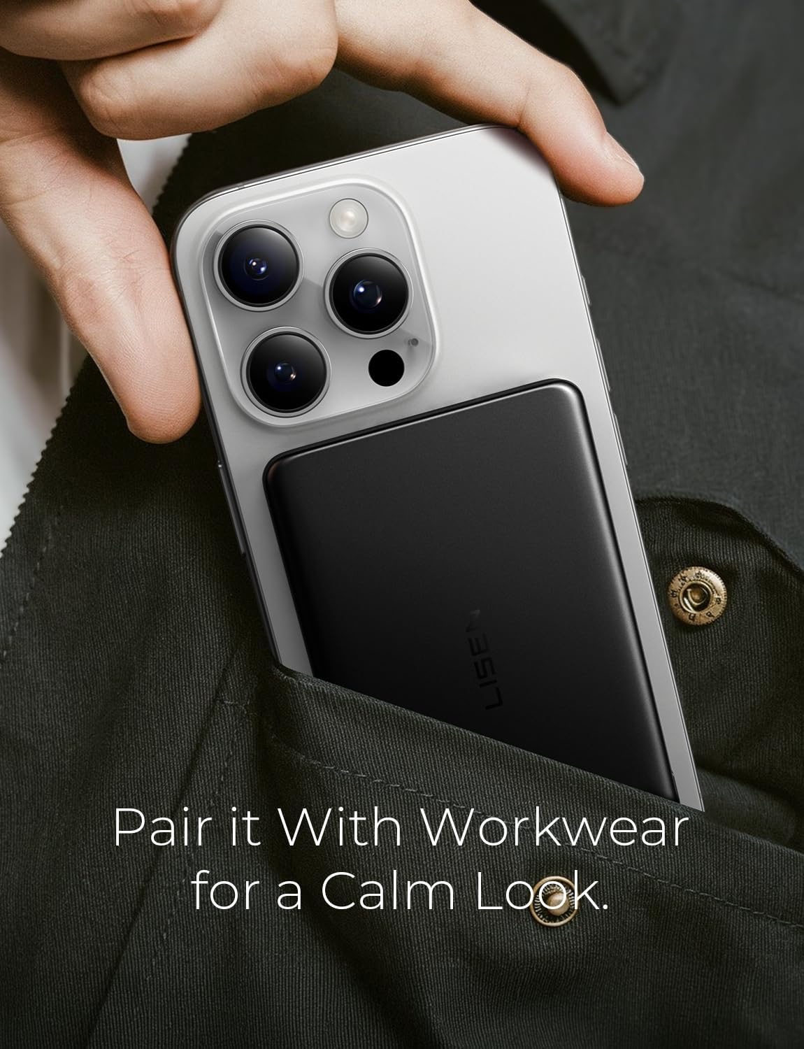 LISEN 0.3‘’ Ultra Slim MagSafe Portable Charger,5000mAh Wireless Card Slim MagSafe Battery Pack iPhone 17 Air Accessories,Magnetic Power Bank for iPhone 17 Pro Max Plus Air/16/15/14/13/12，Obsidian