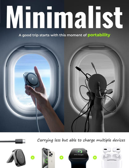 LISEN for MagSafe Charger Stand for iPhone Magnetic Apple Watch Airpods Charging, Travle Airplane Gadgets for iPhone Wireless Charger MagSafe Accessories Apple 17 16 Pro Max iwatch Airpods Black