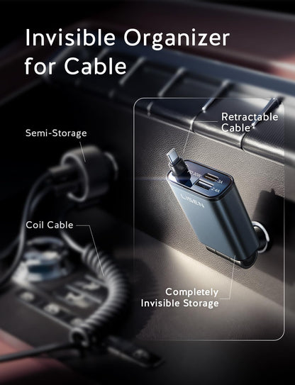 LISEN for iPhone 17 Pro Max Air Retractable Car Charger USB C Fast Charge, [Ultra-Mini, 60% Less Space] 57W Type C Car Phone Charger Adapter for iPhone 16e 16 15 Samsung S25 S24 Pixel Android