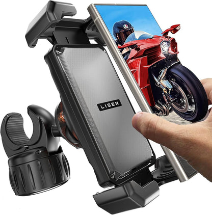 LISEN Motorcycle Phone Mount, [1s Quick Lock] [100mph Military Anti Shake], Dirt Bike Phone Holder, Electric Motorcycle Phone Holder Clamp for iPhone 17 16 15 Samsung Galaxy, All 4.6-7" Cell Phones