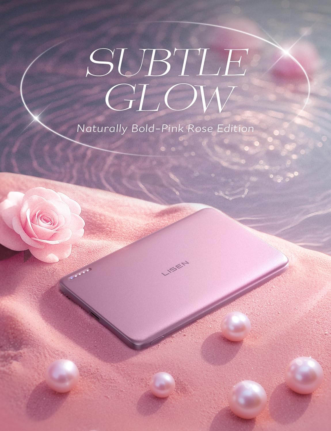 LISEN 0.3‘’ Ultra Slim MagSafe Portable Charger,5000mAh Wireless Card Slim MagSafe Battery Pack iPhone 17 Air Accessories,Magnetic Power Bank for iPhone 17 Pro Max Plus Air/16/15/14/13/12，Pink