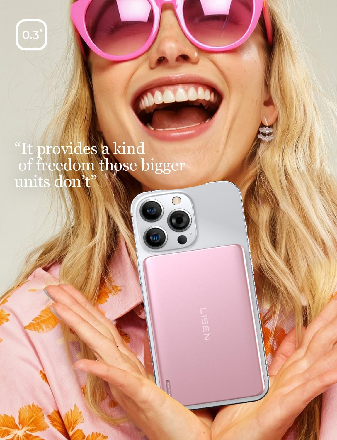 LISEN 0.3‘’ Ultra Slim MagSafe Portable Charger,5000mAh Wireless Card Slim MagSafe Battery Pack iPhone 17 Air Accessories,Magnetic Power Bank for iPhone 17 Pro Max Plus Air/16/15/14/13/12，Pink
