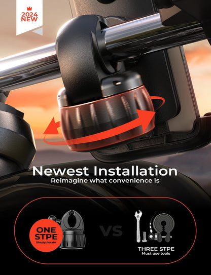 LISEN Motorcycle Phone Mount [2025 Upgrade] Bike Phone Mount- Motorcycle Handlebar Cell Phone Clamp, Scooter Phone Clip for iPhone 16 Pro Max/Plus, 15 Pro Max, S9 S10 and 4.7" to 6.8" Smartphones