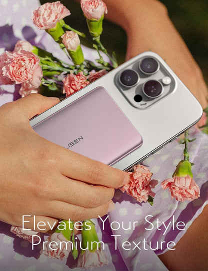 LISEN 0.3‘’ Ultra Slim MagSafe Portable Charger,5000mAh Wireless Card Slim MagSafe Battery Pack iPhone 17 Air Accessories,Magnetic Power Bank for iPhone 17 Pro Max Plus Air/16/15/14/13/12，Pink