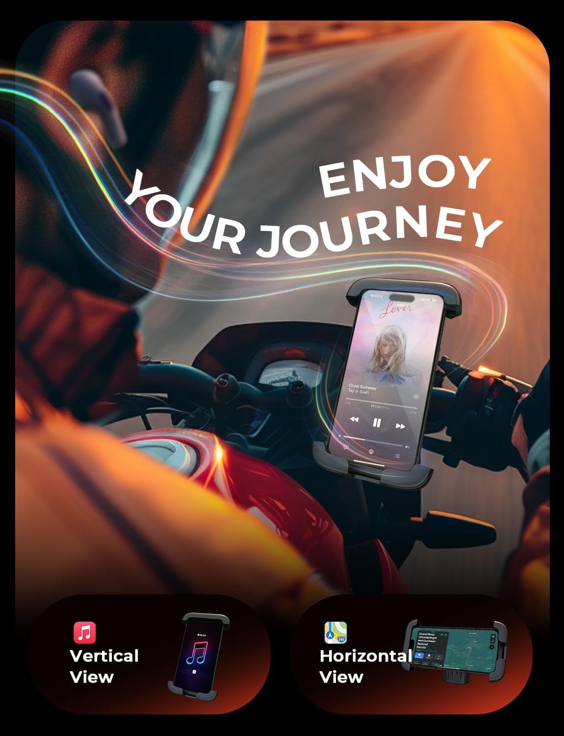 LISEN Motorcycle Phone Mount [2025 Upgrade] Bike Phone Mount- Motorcycle Handlebar Cell Phone Clamp, Scooter Phone Clip for iPhone 16 Pro Max/Plus, 15 Pro Max, S9 S10 and 4.7" to 6.8" Smartphones