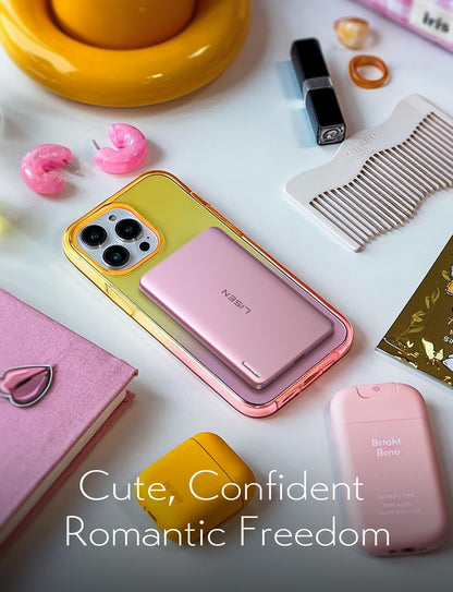 LISEN 0.3‘’ Ultra Slim MagSafe Portable Charger,5000mAh Wireless Card Slim MagSafe Battery Pack iPhone 17 Air Accessories,Magnetic Power Bank for iPhone 17 Pro Max Plus Air/16/15/14/13/12，Pink