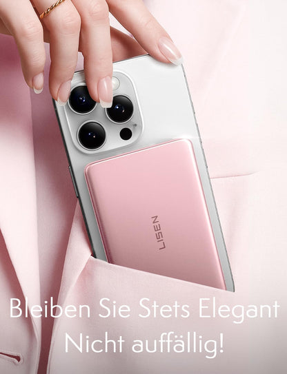 LISEN 0.3‘’ Ultra Slim MagSafe Portable Charger,5000mAh Wireless Card Slim MagSafe Battery Pack iPhone 17 Air Accessories,Magnetic Power Bank for iPhone 17 Pro Max Plus Air/16/15/14/13/12，Pink