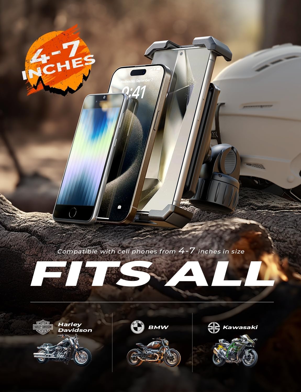 LISEN Motorcycle Phone Mount, [1s Quick Lock] [100mph Military Anti Shake], Dirt Bike Phone Holder, Electric Motorcycle Phone Holder Clamp for iPhone 17 16 15 Samsung Galaxy, All 4.6-7" Cell Phones