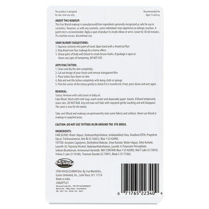 Tube of Blood and Tattoos, Halloween Make-Up for Adults, by Fun World