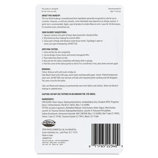 Tube of Blood and Tattoos, Halloween Make-Up for Adults, by Fun World